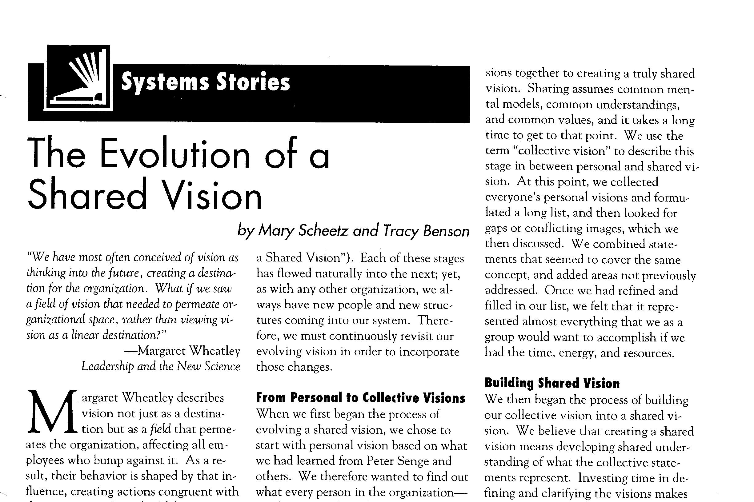 The Systems Thinker The Evolution Of A Shared Vision The Systems 